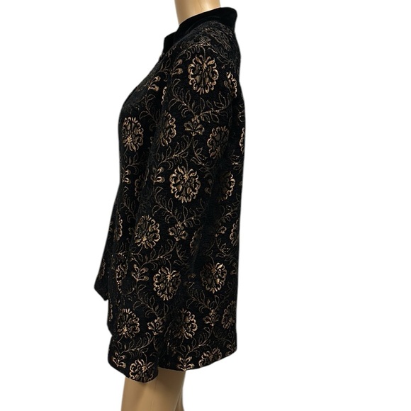 Laura Ashley Black Bronze Tapestry and Velvet Button Up Peacoat Jacket Womens L - Picture 4 of 13